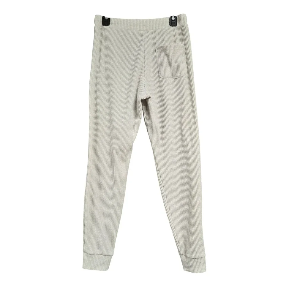 Alo Yoga Muse Ribbed Joggers Bone Heather Grey High Waist Lounge Pants Womens M